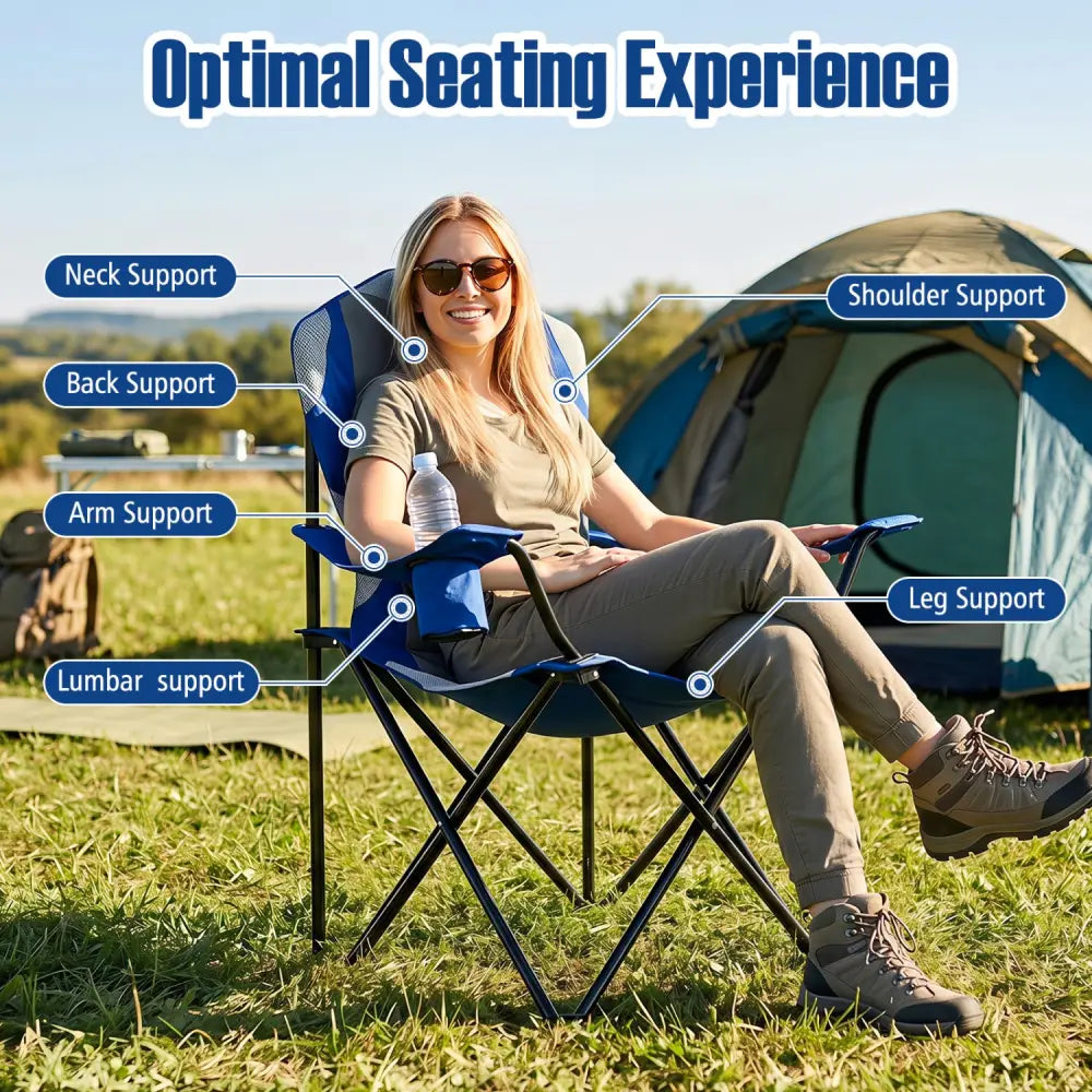 2 Pieces Folding Camping Chairs for Adults with Cup Holders-Navy - Navy - Beach & Lawn Chairs