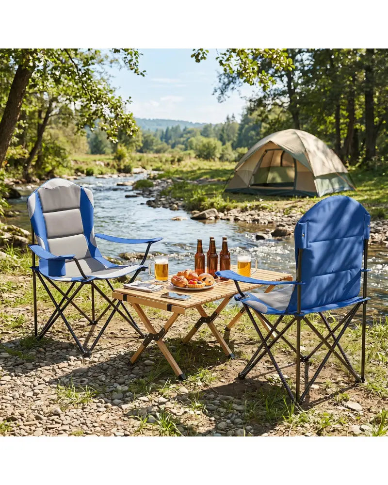 2 Pieces Folding Camping Chairs for Adults with Cup Holders-Navy - Navy - Beach & Lawn Chairs