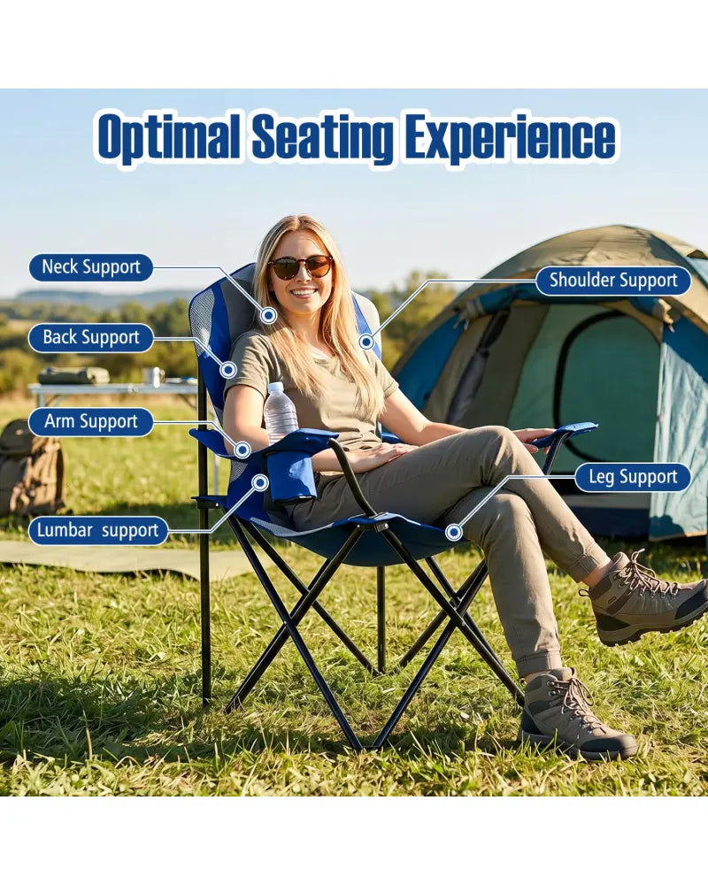 2 Pieces Folding Camping Chairs for Adults with Cup Holders-Navy - Navy - Beach & Lawn Chairs