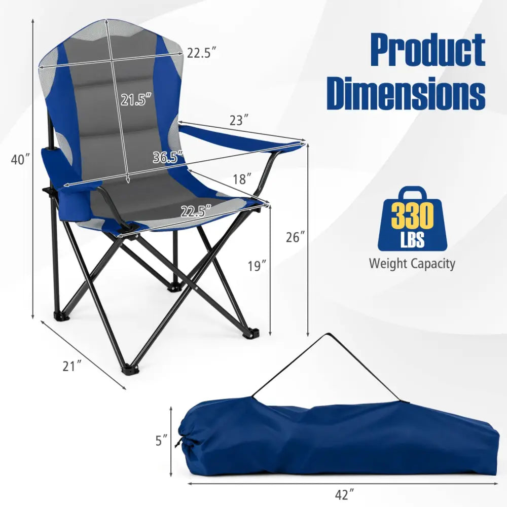 2 Pieces Folding Camping Chairs for Adults with Cup Holders-Navy - Navy - Beach & Lawn Chairs
