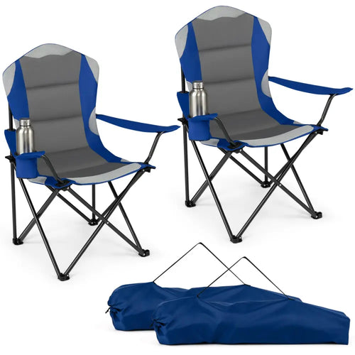 2 Pieces Folding Camping Chairs for Adults with Cup Holders-Navy - Navy - Beach & Lawn Chairs