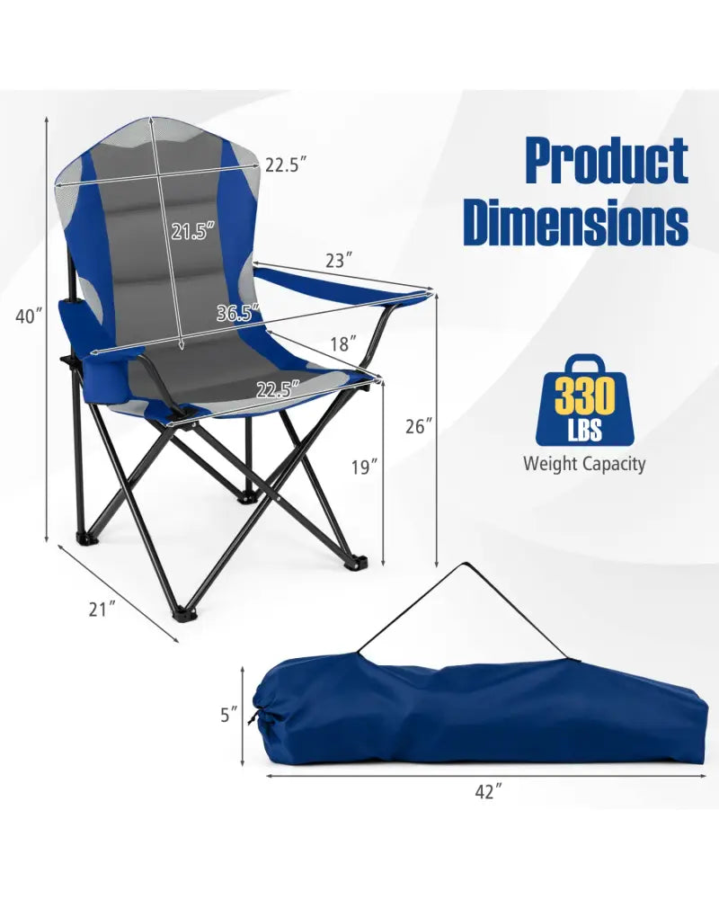 2 Pieces Folding Camping Chairs for Adults with Cup Holders-Navy - Navy - Beach & Lawn Chairs