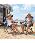 2 Pieces Folding Camping Chairs for Adults with Cup Holders-Navy - Navy - Beach & Lawn Chairs