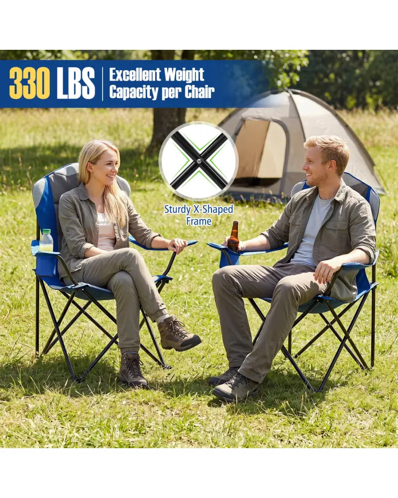 2 Pieces Folding Camping Chairs for Adults with Cup Holders-Navy - Navy - Beach & Lawn Chairs