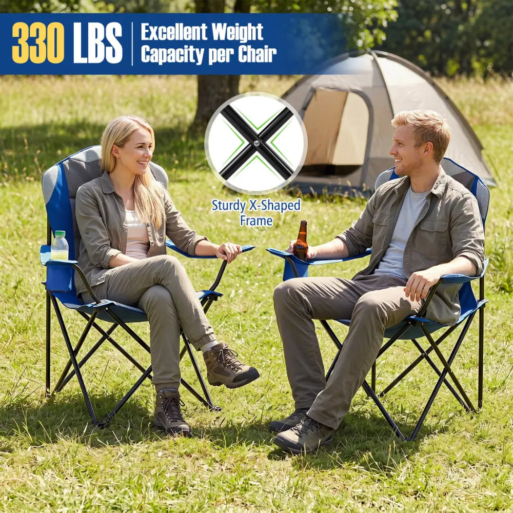 2 Pieces Folding Camping Chairs for Adults with Cup Holders-Navy - Navy - Beach & Lawn Chairs