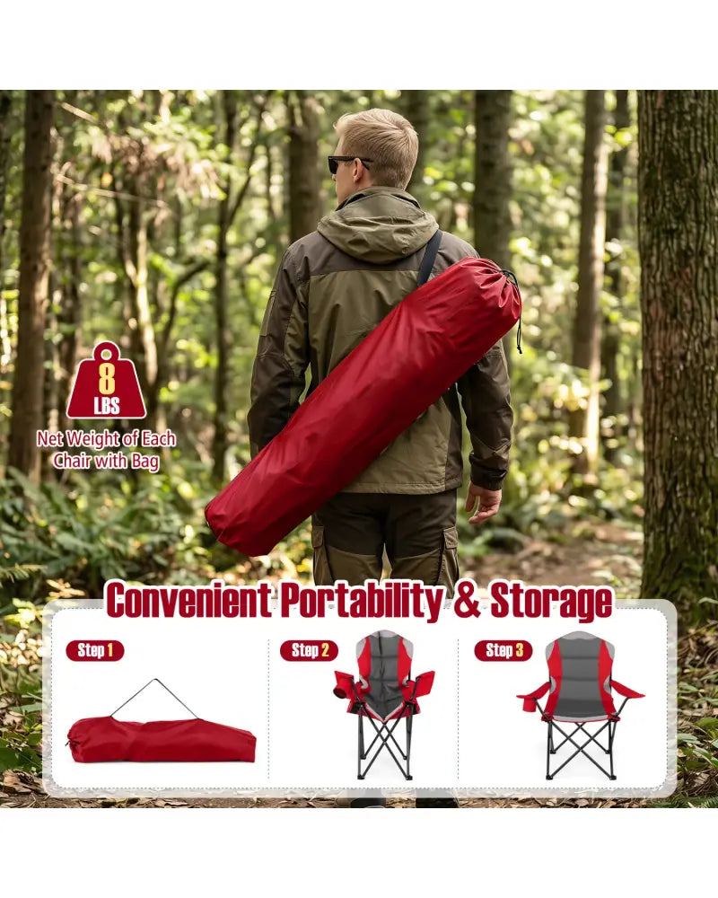 2 Pieces Folding Camping Chairs for Adults with Cup Holders-Red - Red - Beach & Lawn Chairs
