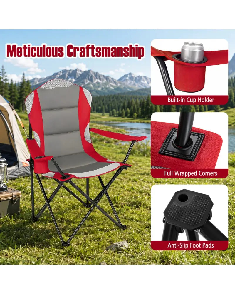 2 Pieces Folding Camping Chairs for Adults with Cup Holders-Red - Red - Beach & Lawn Chairs