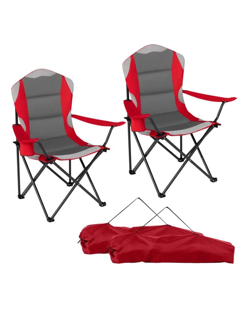 2 Pieces Folding Camping Chairs for Adults with Cup Holders-Red - Red - Beach & Lawn Chairs