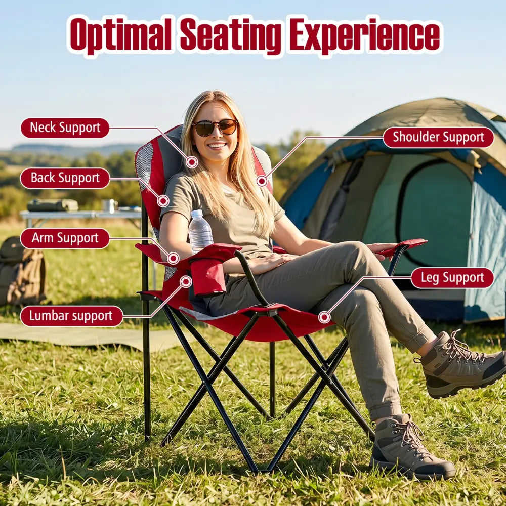 2 Pieces Folding Camping Chairs for Adults with Cup Holders-Red - Red - Beach & Lawn Chairs