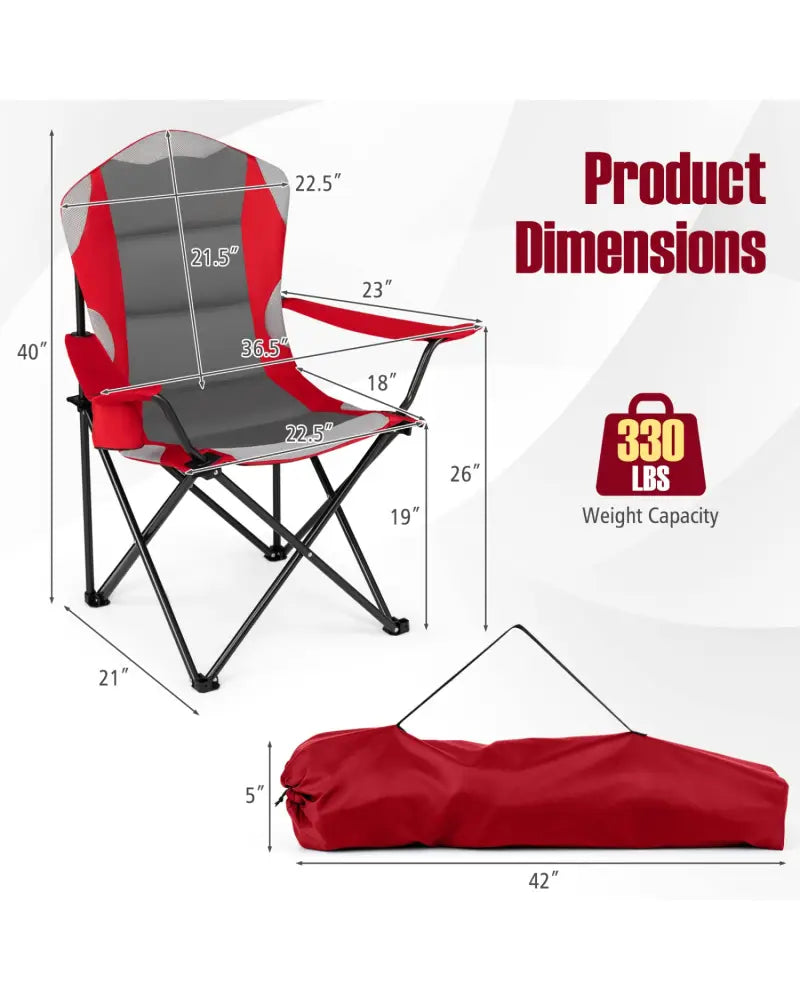 2 Pieces Folding Camping Chairs for Adults with Cup Holders-Red - Red - Beach & Lawn Chairs