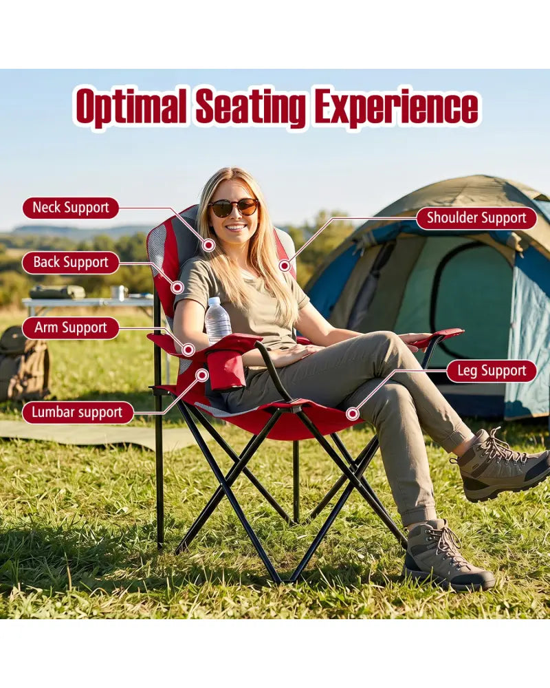 2 Pieces Folding Camping Chairs for Adults with Cup Holders-Red - Red - Beach & Lawn Chairs