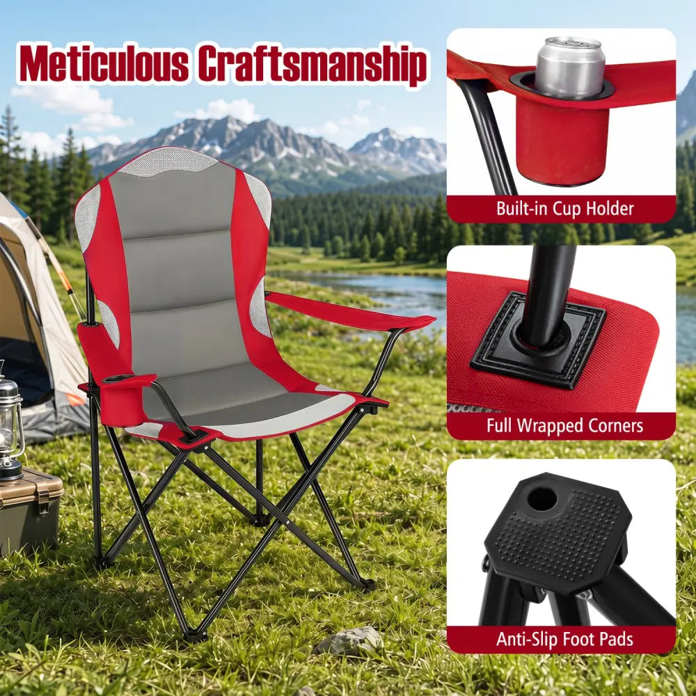 2 Pieces Folding Camping Chairs for Adults with Cup Holders-Red - Red - Beach & Lawn Chairs
