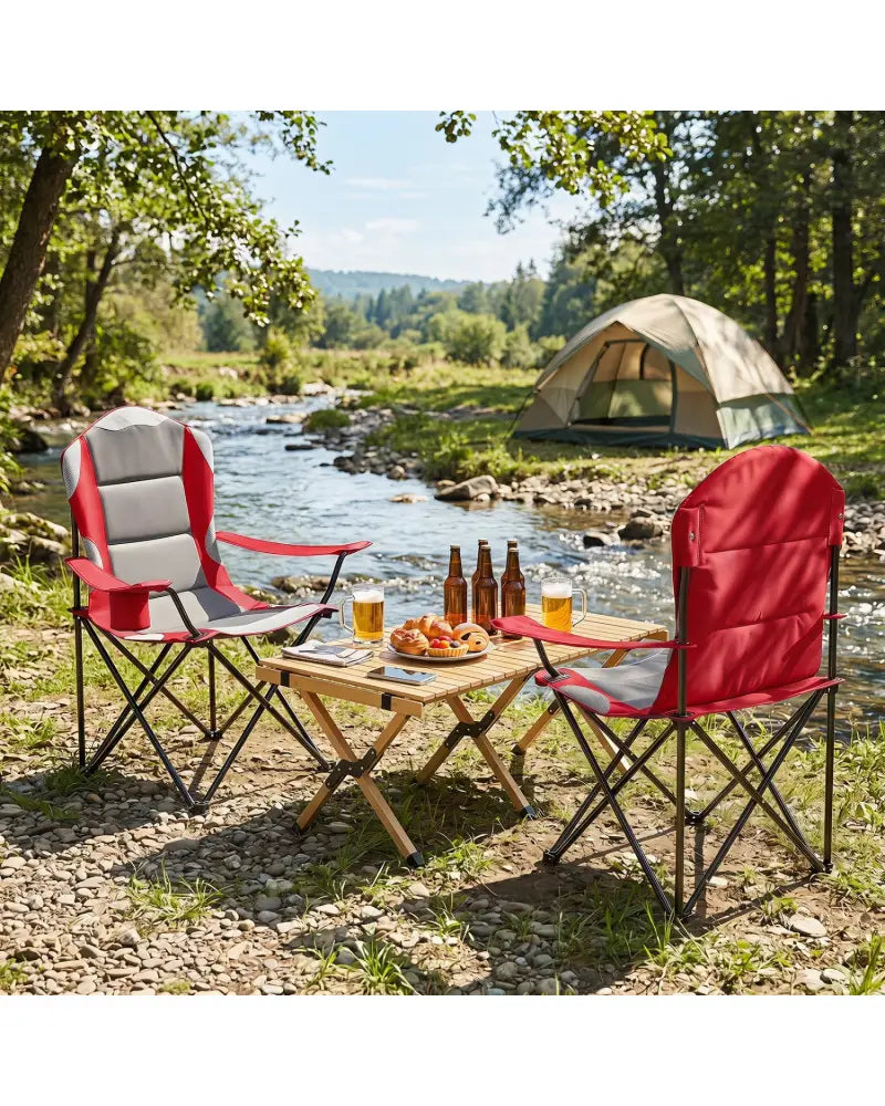 2 Pieces Folding Camping Chairs for Adults with Cup Holders-Red - Red - Beach & Lawn Chairs