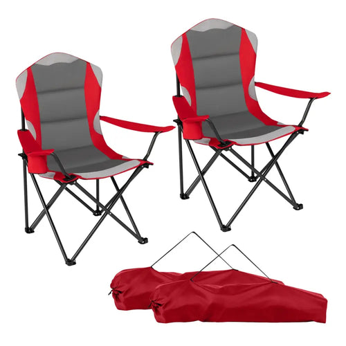 2 Pieces Folding Camping Chairs for Adults with Cup Holders-Red - Red - Beach & Lawn Chairs