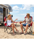 2 Pieces Folding Camping Chairs for Adults with Cup Holders-Red - Red - Beach & Lawn Chairs