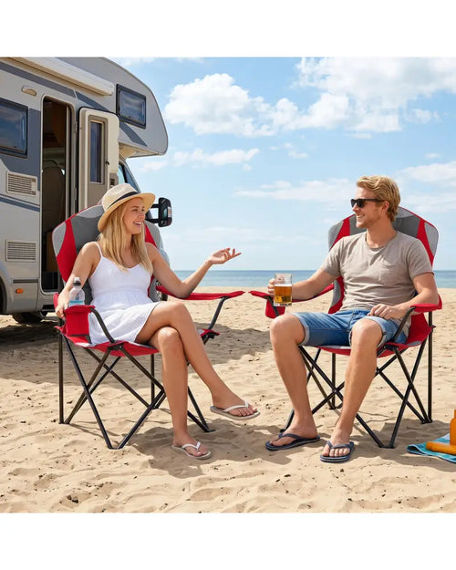 2 Pieces Folding Camping Chairs for Adults with Cup Holders-Red - Red - Beach & Lawn Chairs