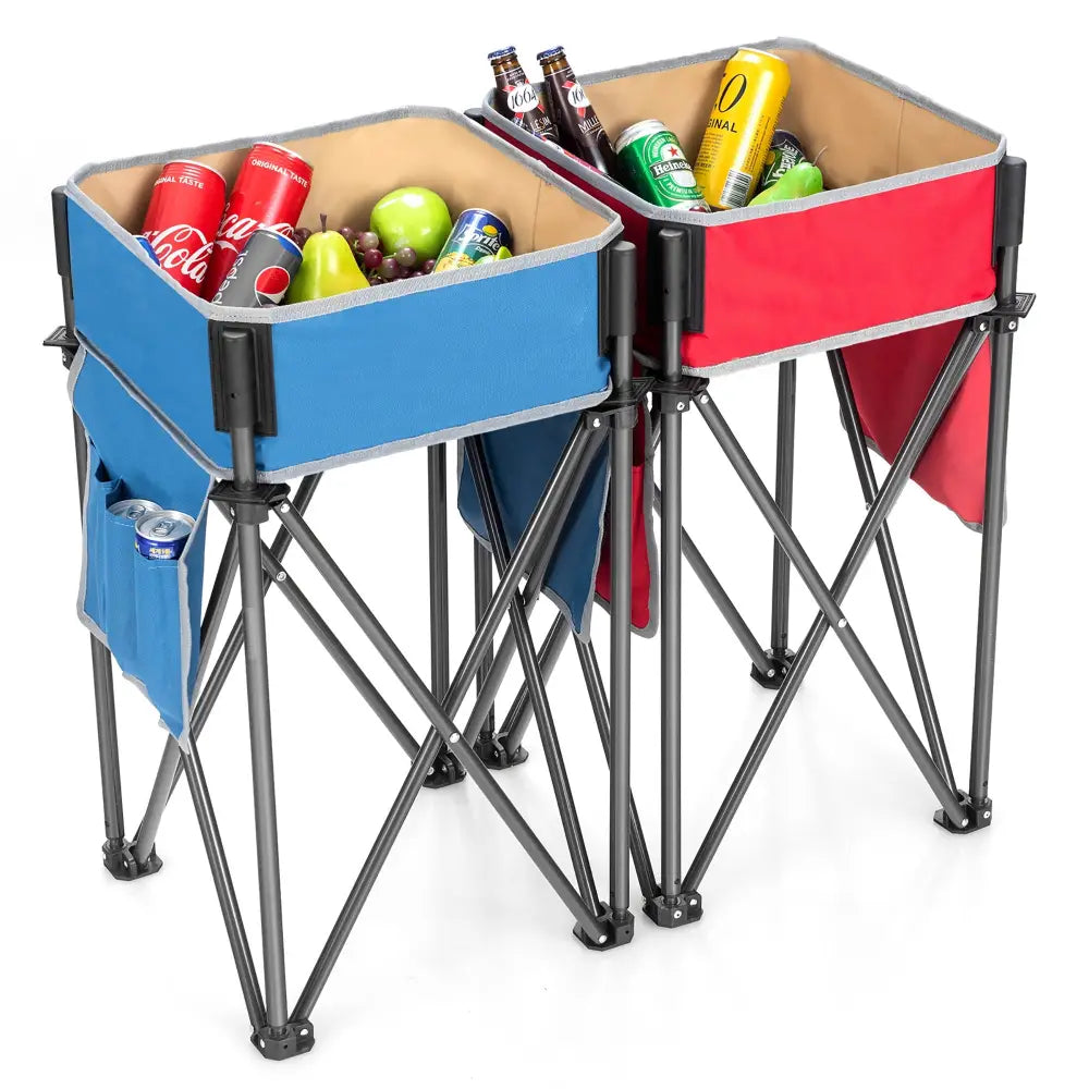 2 Pieces Folding Camping Tables with Large Capacity Storage Sink for Picnic-BlueRed - Blue - Camping Furniture