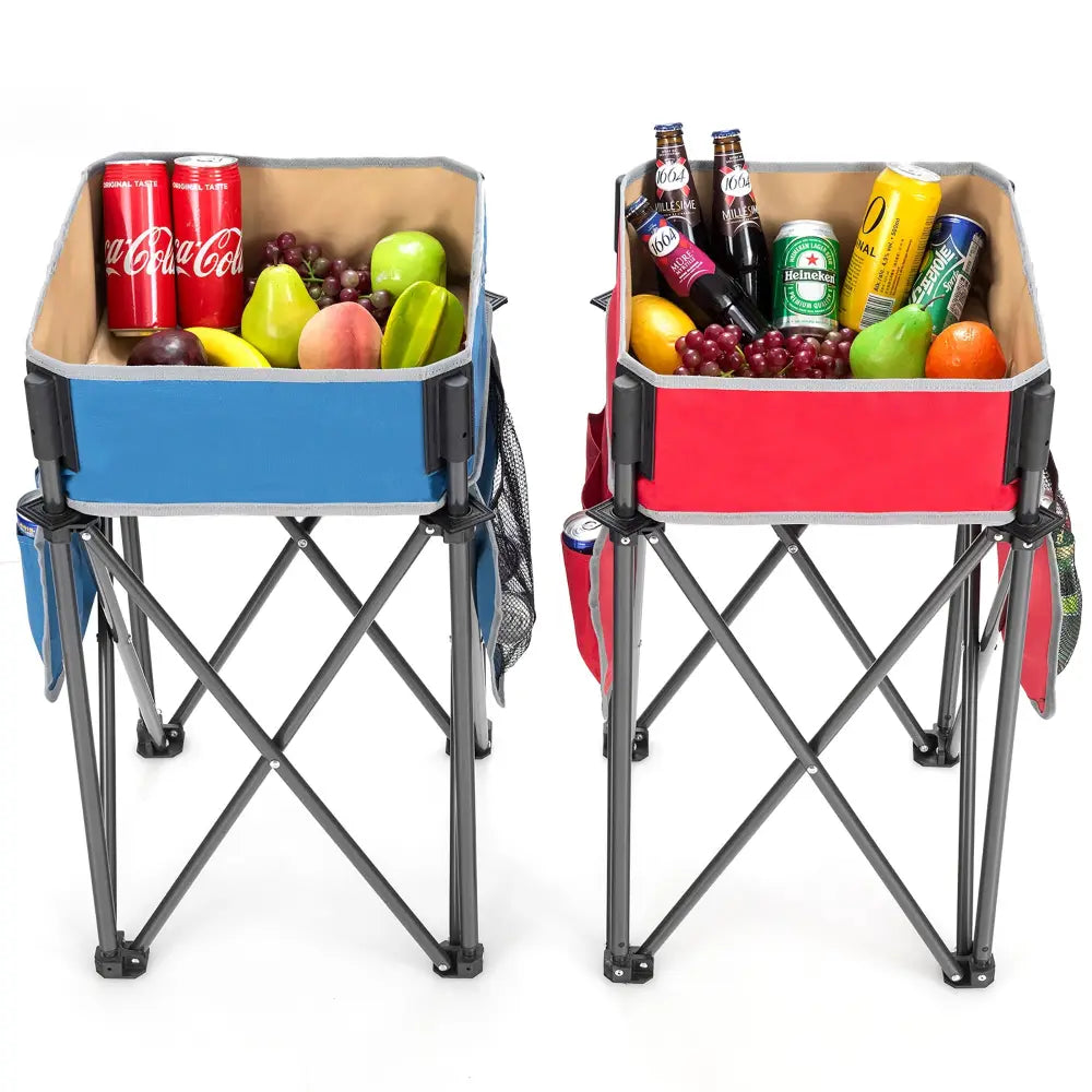 2 Pieces Folding Camping Tables with Large Capacity Storage Sink for Picnic-BlueRed - Blue - Camping Furniture