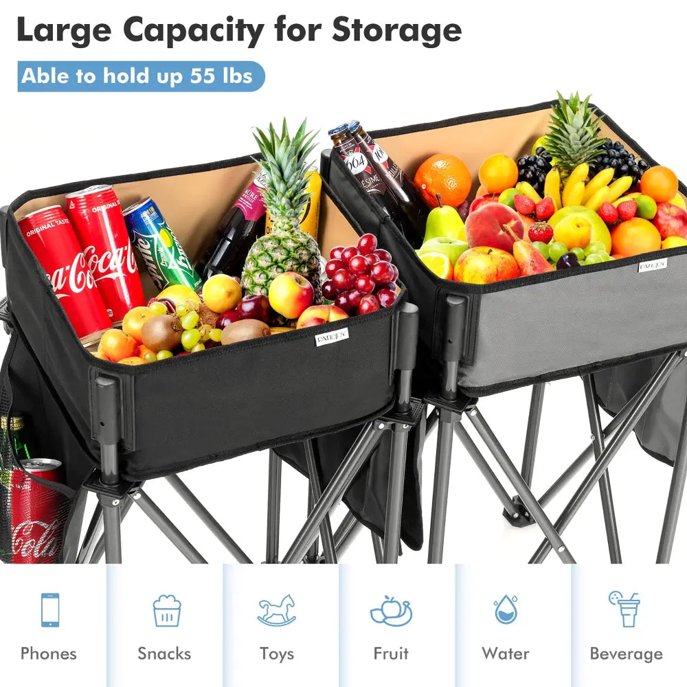 2 Pieces Folding Camping Tables with Large Capacity Storage Sink for Picnic-Black - Black - Camping Furniture