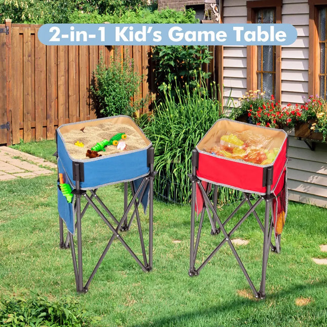 2 Pieces Folding Camping Tables with Large Capacity Storage Sink for Picnic-BlueRed - Blue - Camping Furniture