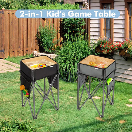 2 Pieces Folding Camping Tables with Large Capacity Storage Sink for Picnic-Black - Black - Camping Furniture