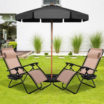 2 Pieces Folding Lounge Chair with Zero Gravity - Beige - Beige - Beach & Lawn Chairs