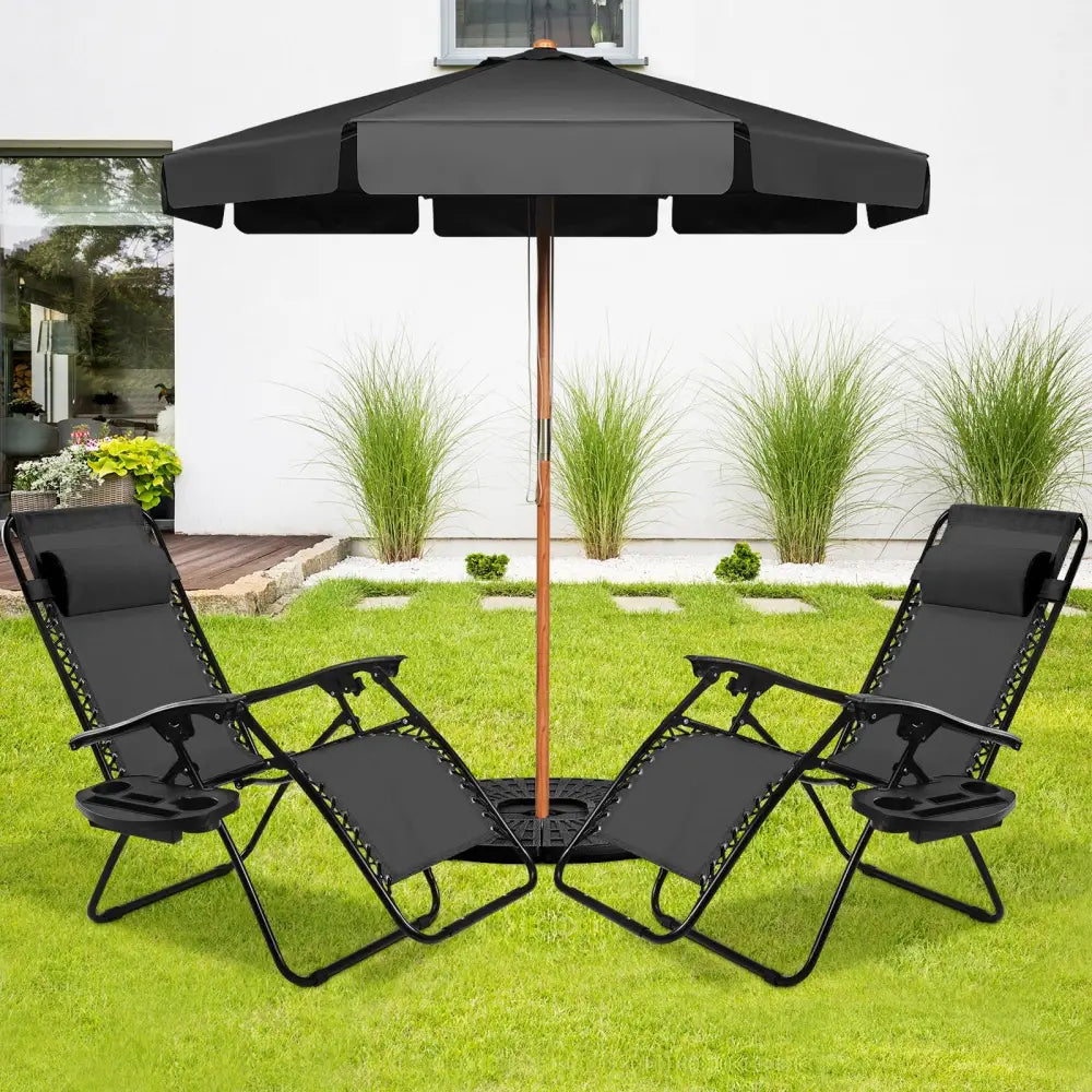 2 Pieces Folding Lounge Chair with Zero Gravity - Black - Black - Beach & Lawn Chairs