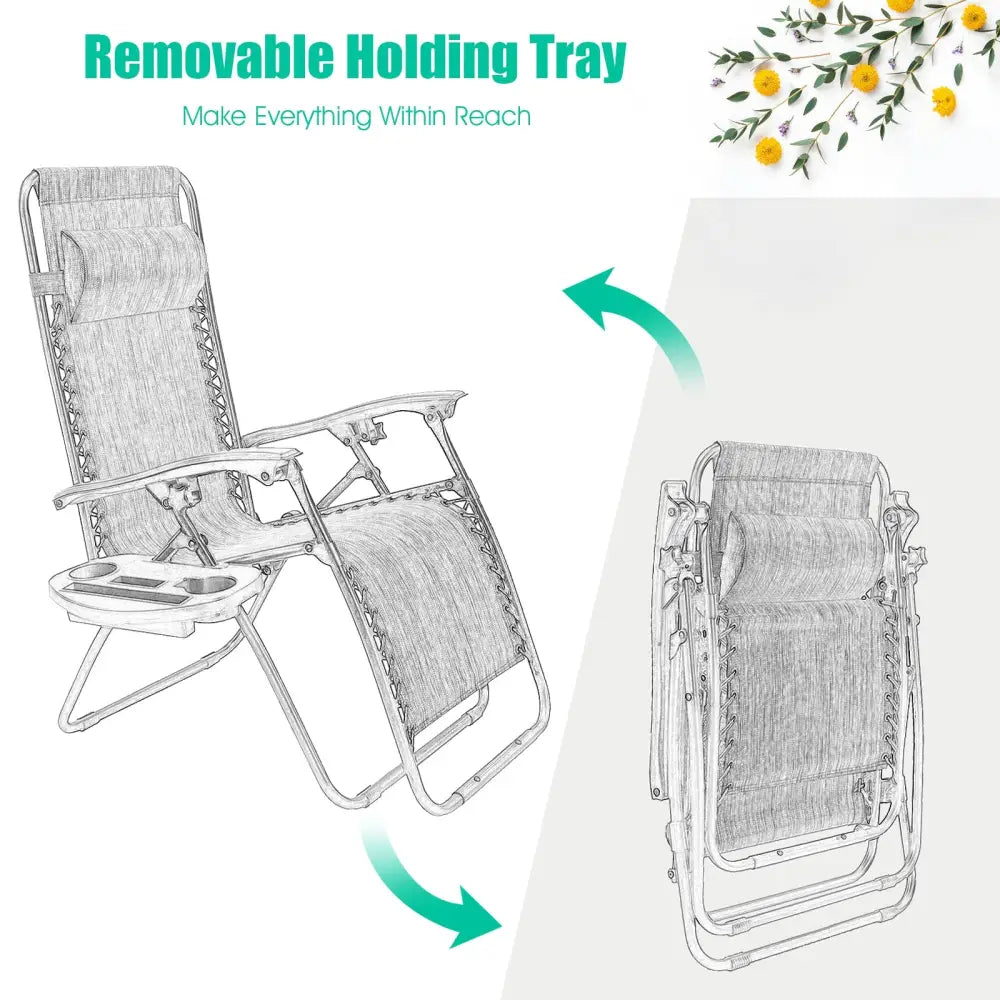 2 Pieces Folding Lounge Chair with Zero Gravity - Black - Black - Beach & Lawn Chairs