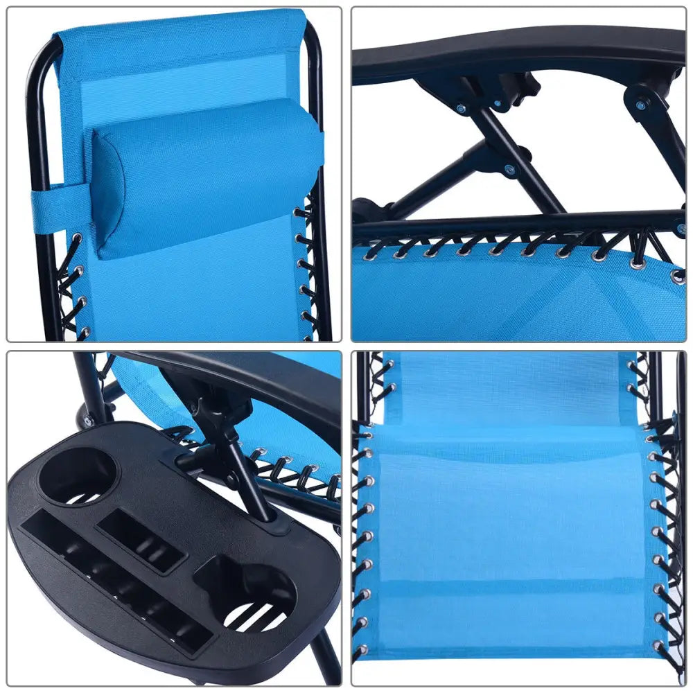 2 Pieces Folding Lounge Chair with Zero Gravity-Blue - Light Blue - Beach & Lawn Chairs