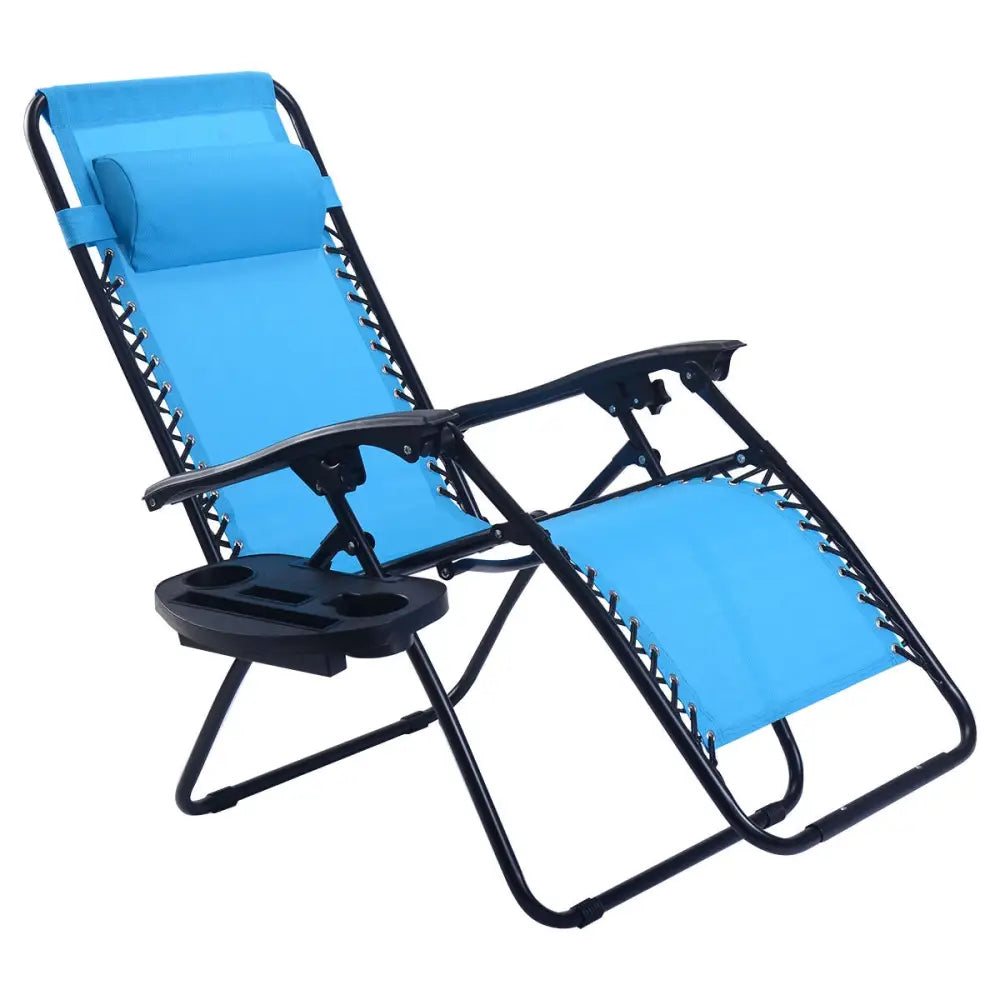 2 Pieces Folding Lounge Chair with Zero Gravity-Blue - Light Blue - Beach & Lawn Chairs