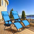2 Pieces Folding Lounge Chair with Zero Gravity-Blue - Light Blue - Beach & Lawn Chairs