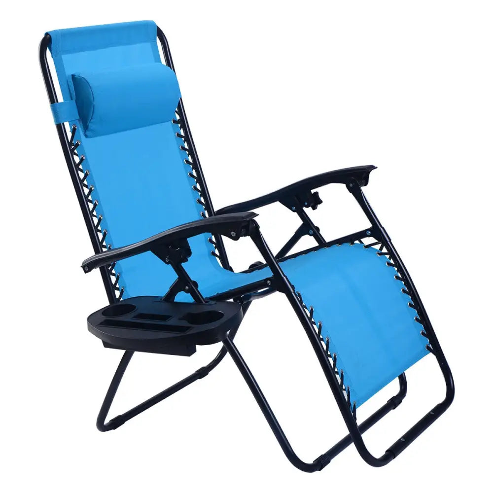 2 Pieces Folding Lounge Chair with Zero Gravity-Blue - Light Blue - Beach & Lawn Chairs