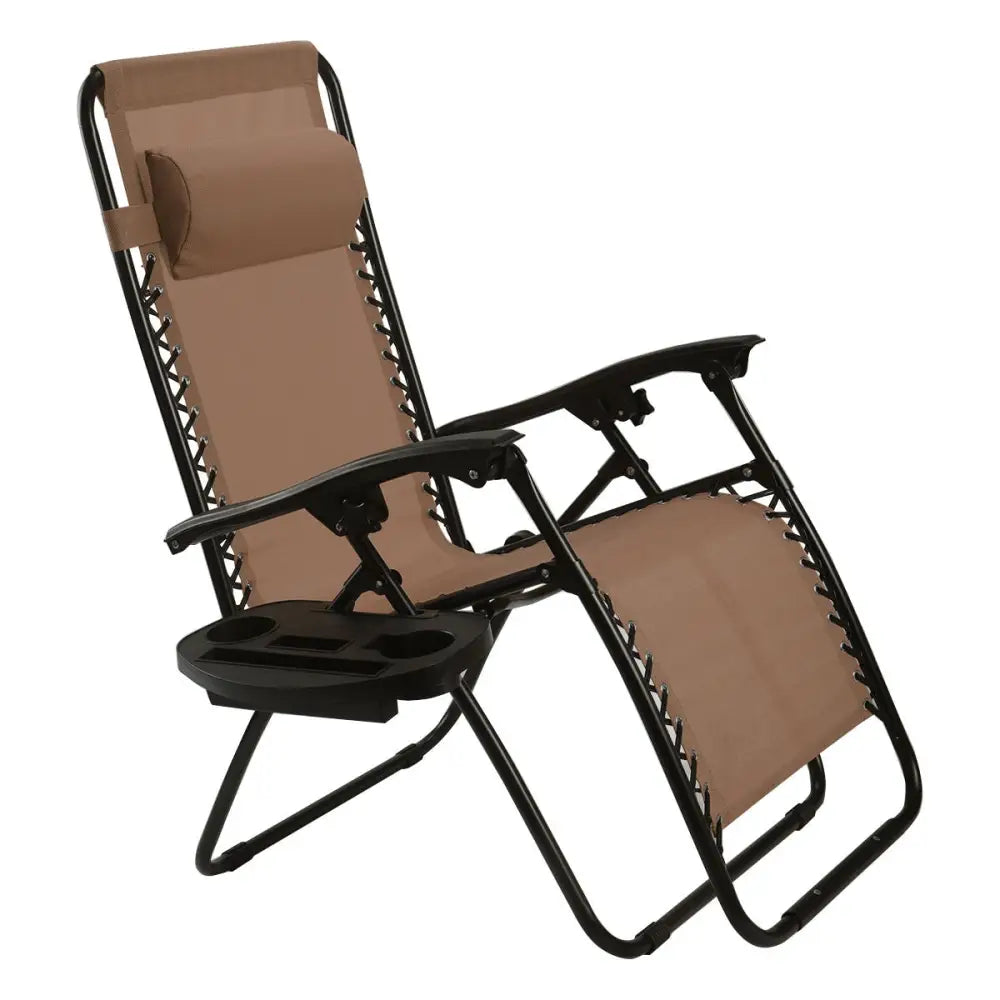 2 Pieces Folding Lounge Chair with Zero Gravity-Brown - Brown - Beach & Lawn Chairs