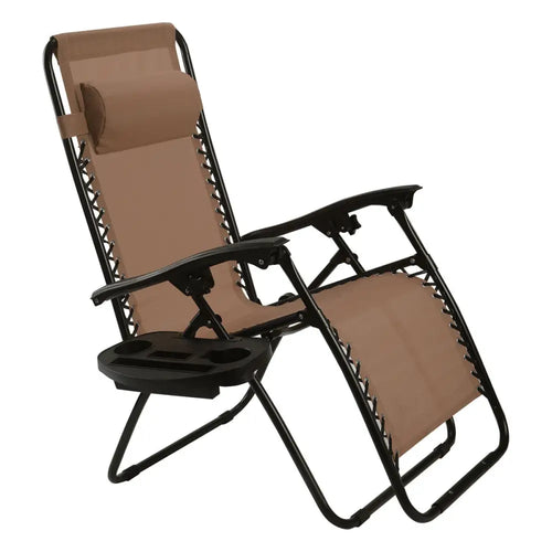 2 Pieces Folding Lounge Chair with Zero Gravity-Brown - Brown - Beach & Lawn Chairs