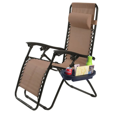 2 Pieces Folding Lounge Chair with Zero Gravity-Brown - Brown - Beach & Lawn Chairs