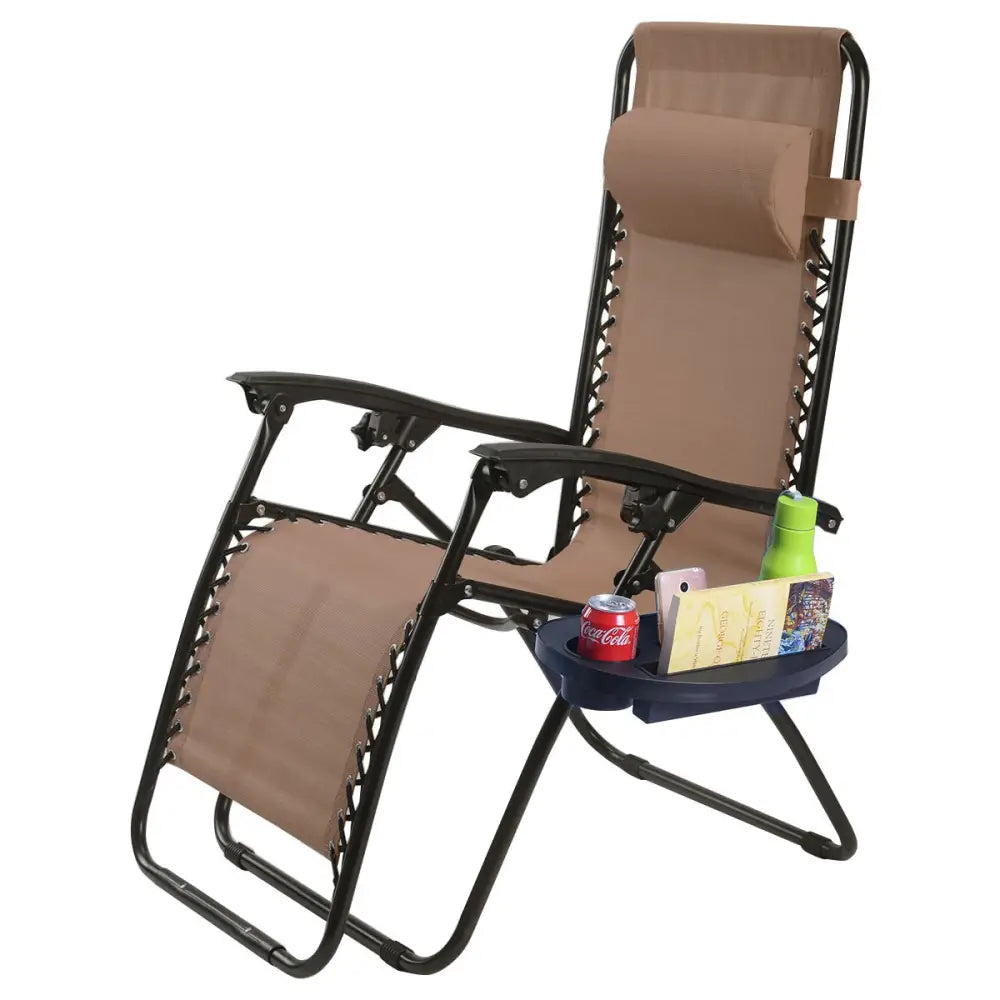 2 Pieces Folding Lounge Chair with Zero Gravity-Brown - Brown - Beach & Lawn Chairs