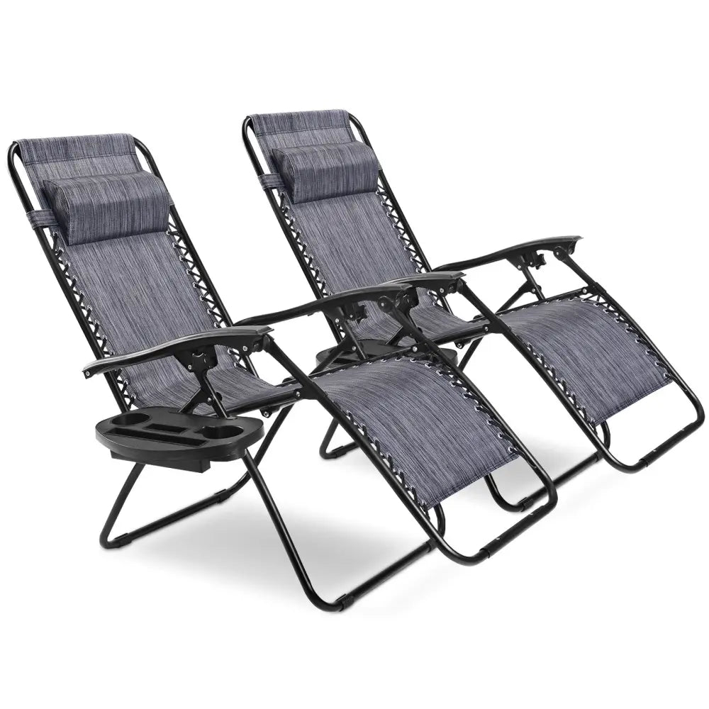 2 Pieces Folding Lounge Chair with Zero Gravity-Gray - Gray - Beach & Lawn Chairs