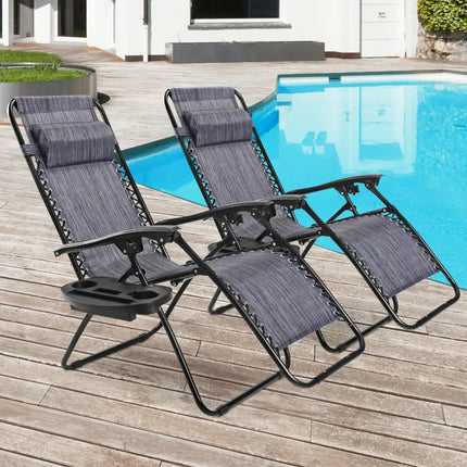 2 Pieces Folding Lounge Chair with Zero Gravity-Gray - Gray - Beach & Lawn Chairs