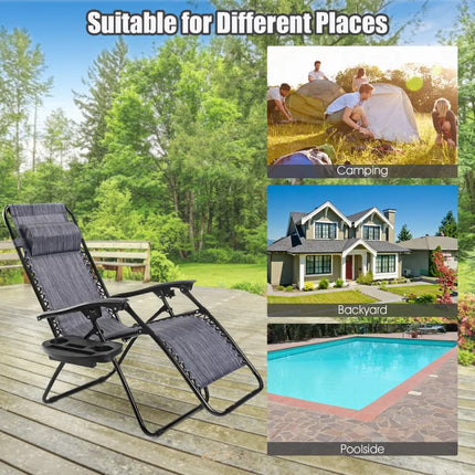 2 Pieces Folding Lounge Chair with Zero Gravity-Gray - Gray - Beach & Lawn Chairs