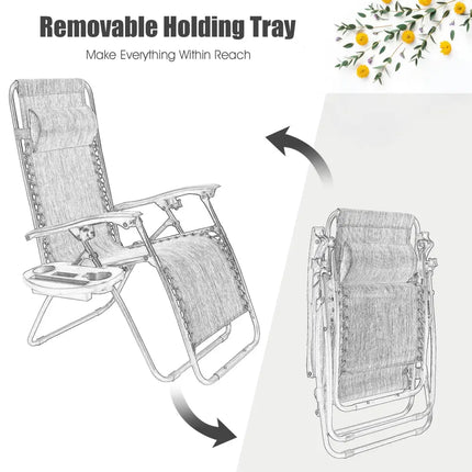 2 Pieces Folding Lounge Chair with Zero Gravity-Gray - Gray - Beach & Lawn Chairs
