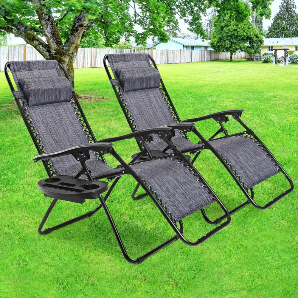 2 Pieces Folding Lounge Chair with Zero Gravity-Gray - Gray - Beach & Lawn Chairs