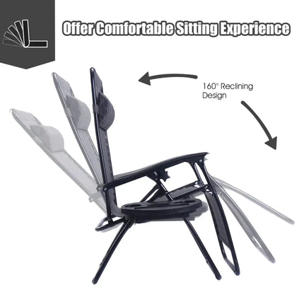 2 Pieces Folding Lounge Chair with Zero Gravity-Gray - Gray - Beach & Lawn Chairs