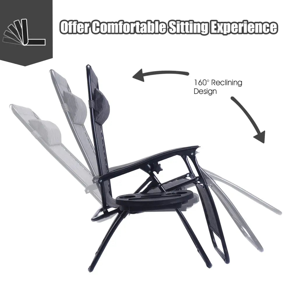 2 Pieces Folding Lounge Chair with Zero Gravity-Gray - Gray - Beach & Lawn Chairs
