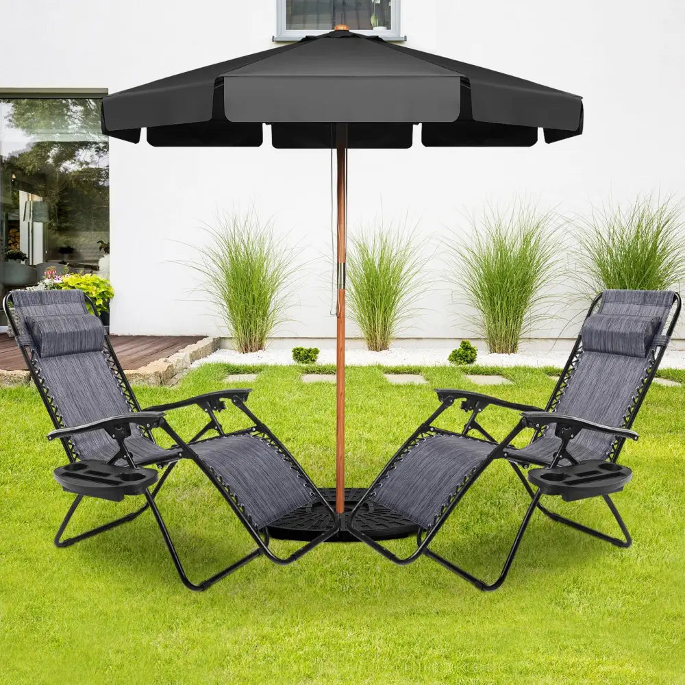 2 Pieces Folding Lounge Chair with Zero Gravity-Gray - Gray - Beach & Lawn Chairs