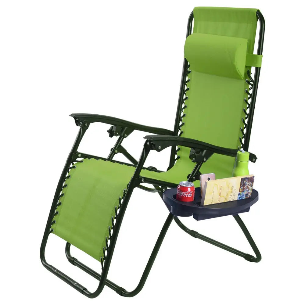 2 Pieces Folding Lounge Chair with Zero Gravity-Green - Green - Beach & Lawn Chairs