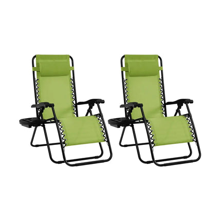 2 Pieces Folding Lounge Chair with Zero Gravity-Green - Green - Beach & Lawn Chairs