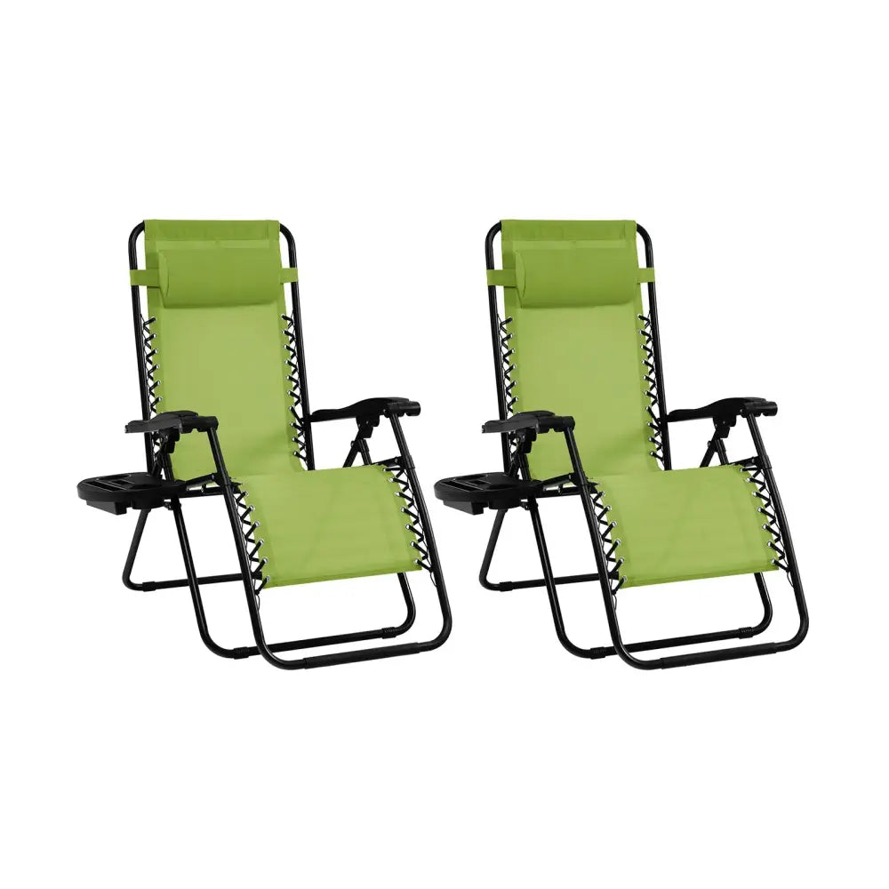 2 Pieces Folding Lounge Chair with Zero Gravity-Green - Green - Beach & Lawn Chairs
