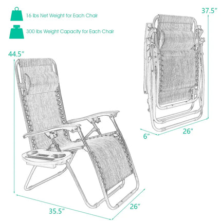 2 Pieces Folding Lounge Chair with Zero Gravity-Navy - Navy - Beach & Lawn Chairs