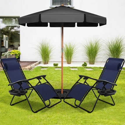 2 Pieces Folding Lounge Chair with Zero Gravity-Navy - Navy - Beach & Lawn Chairs