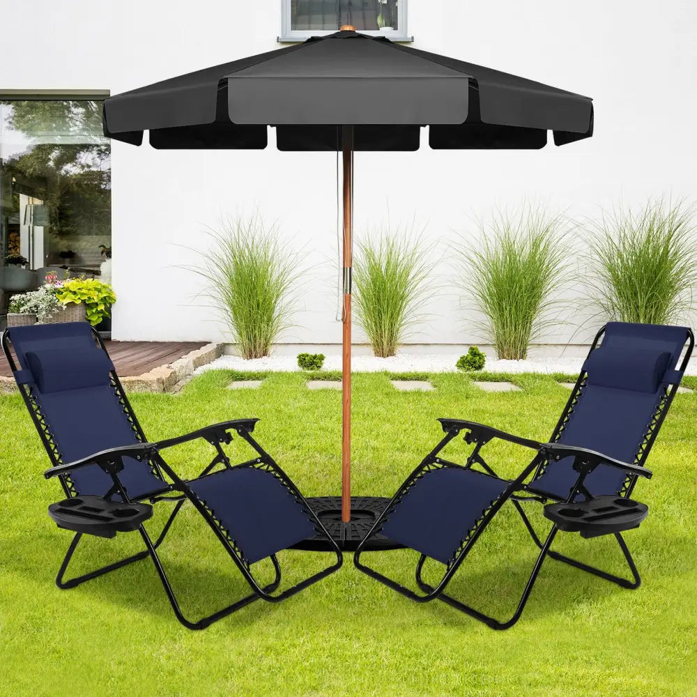 2 Pieces Folding Lounge Chair with Zero Gravity-Navy - Navy - Beach & Lawn Chairs